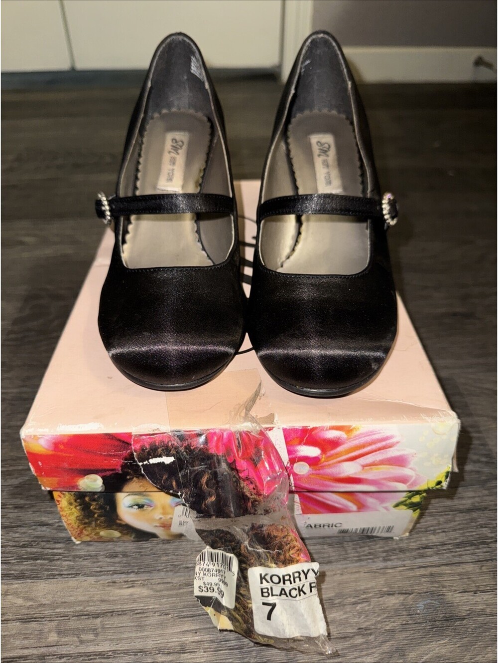 SM New York Women’s Black Mary Jane Evening Dress Shoes Heels 7